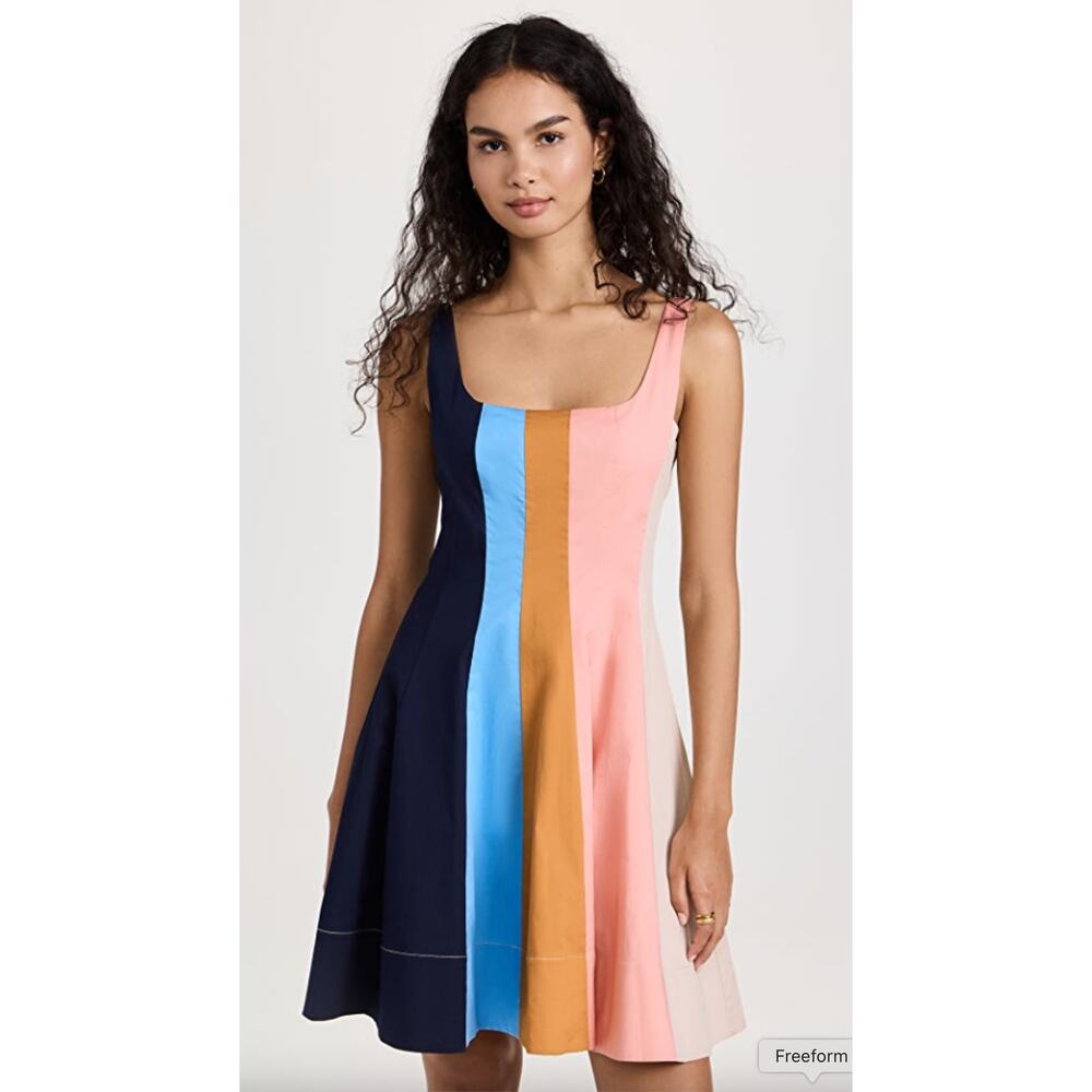 STAUD Colorblock Mini Dress in Navy, Blue, Mustard & Pink